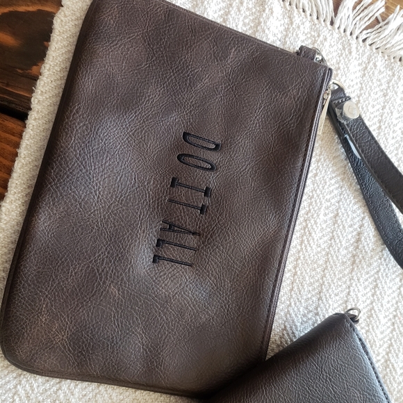 Matching Wristlet and Wallet, Brown Leather - Picture 2 of 6